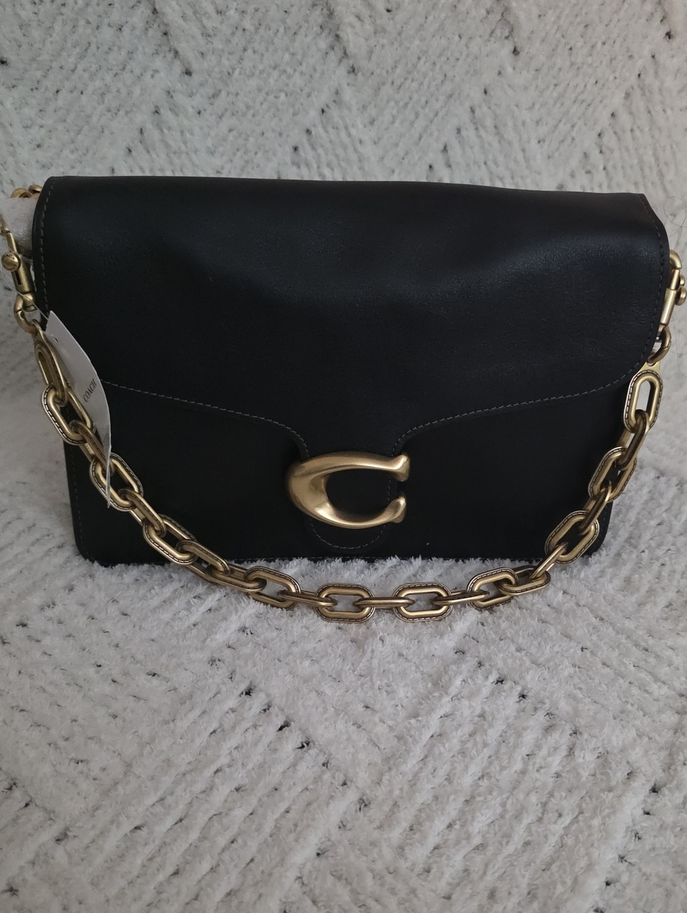 Coach Black Leather Shoulder Bag with Gold Chain Accent. Missing Part Long Strap - Picture 2 of 9